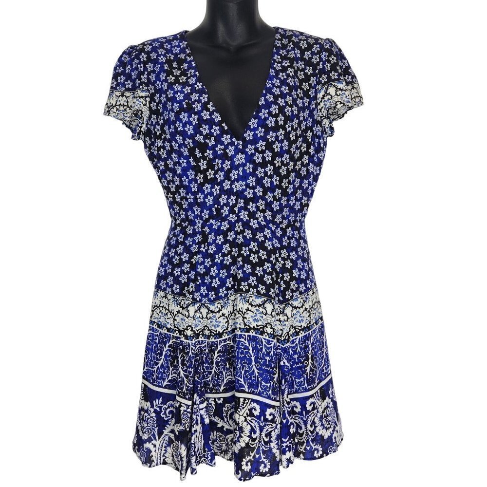 Lovers + Friends Cassidy V-Neck Mini Dress Size Xs Paisley Black Blue